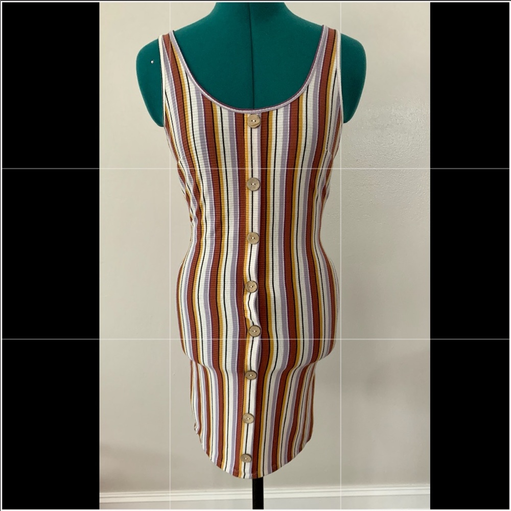 striped, form fitting, faux button down dress